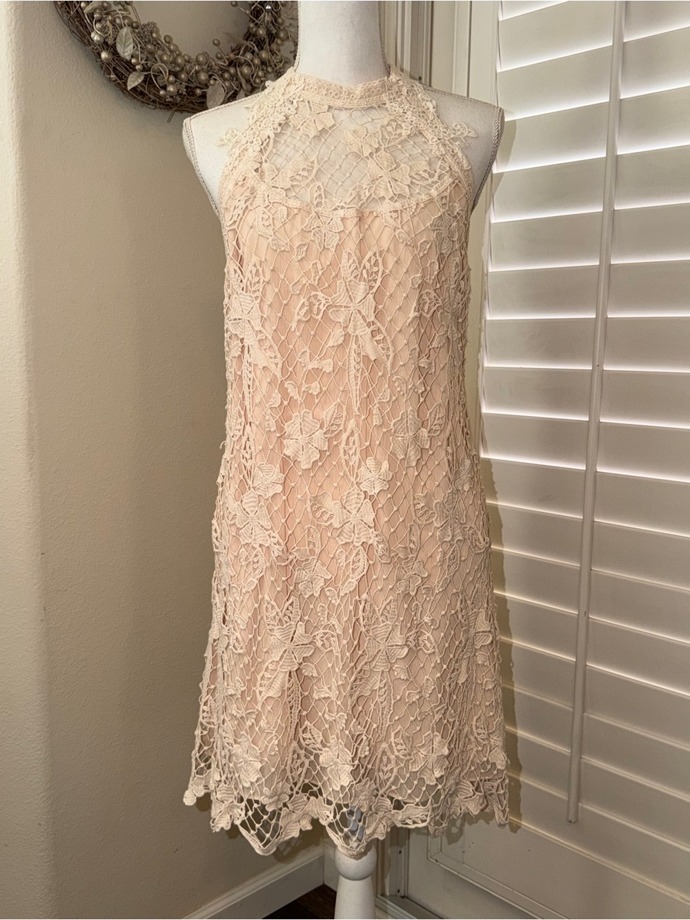 Free People Crème Blush Lace Halter Mini Dress
